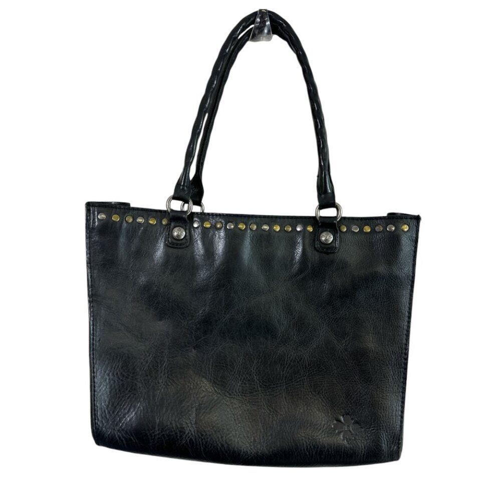 Patricia Nash Black Leather Tote Bag Purse Minimalist Classic